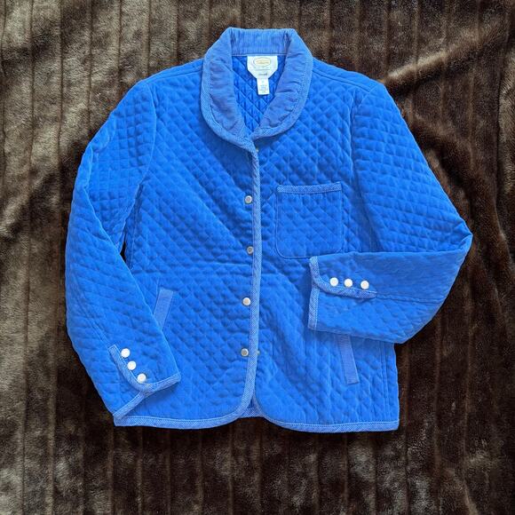 Talbots Petites P Cobalt Blue Stretch Polyester Quilted Light Jacket Snap Front - Picture 1 of 9